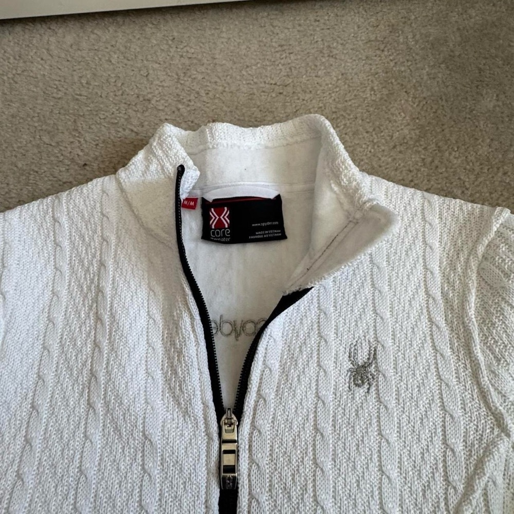 Spyder Womens Core Cable Knit Sweater Jacket Full Zip Pockets White Medium - Picture 5 of 8